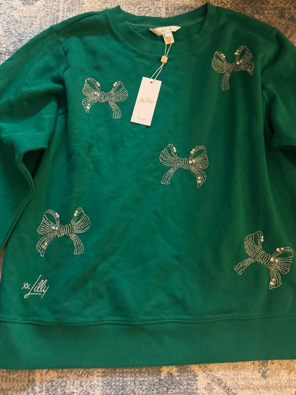 Lilly Pulitzer Emerald Green Sweatshirt with Embellished Bows - Picture 2 of 7